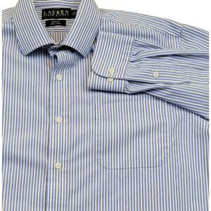 Lauren Ralph Lauren Mens Blue Stripe Slim Fit Non Iron‎ Dress Shirt 17 34/35 EUC